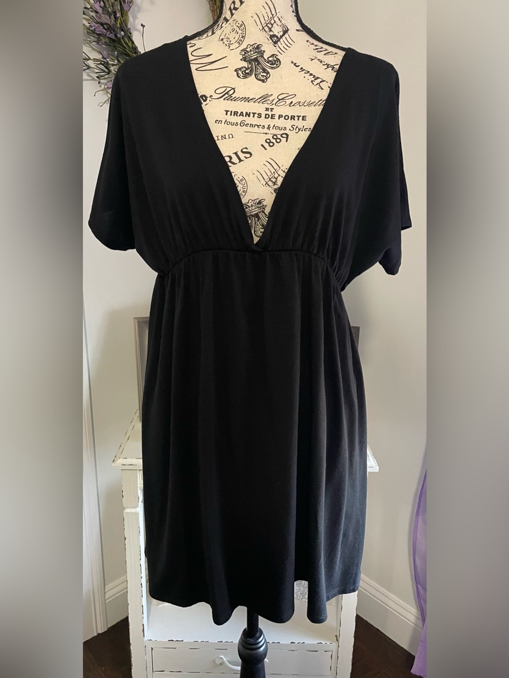 Black V-Neck Women’s Swim Cover Up with Elastic Waist